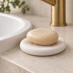 Stone Soap Tray absorbing water, wet and dry stone side by side