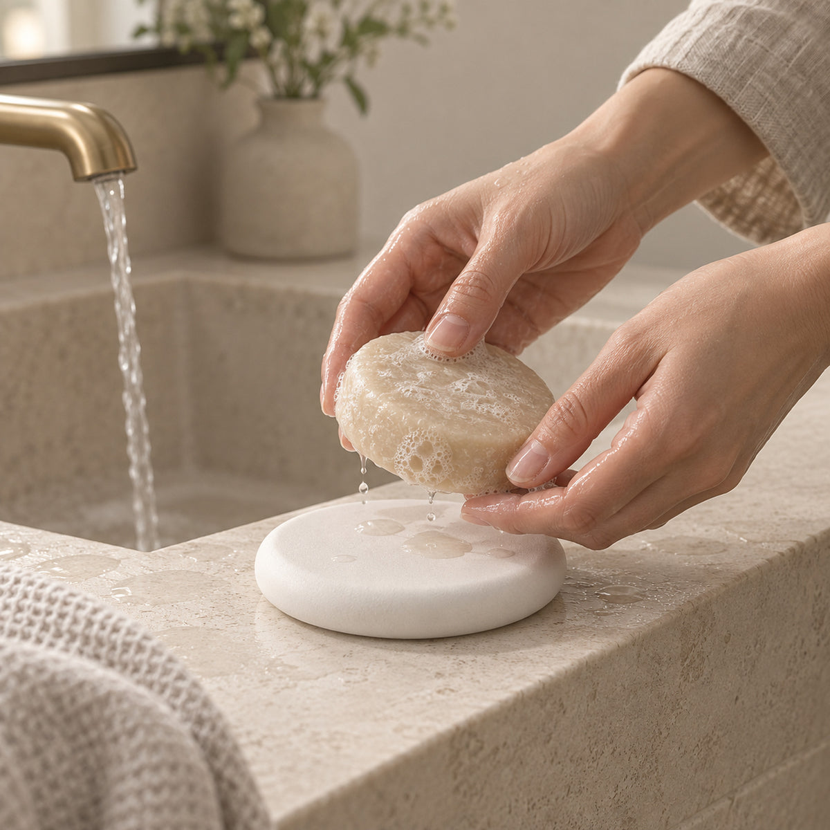 Stone Soap Tray in use at home