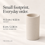 Beige — Beige stone brush cup dimensions, 11.5 cm / 4.53 in tall and 6 cm / 2.36 in across