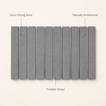 Feature graphic of the stone drying mat highlighting quick-drying stone and a foldable design