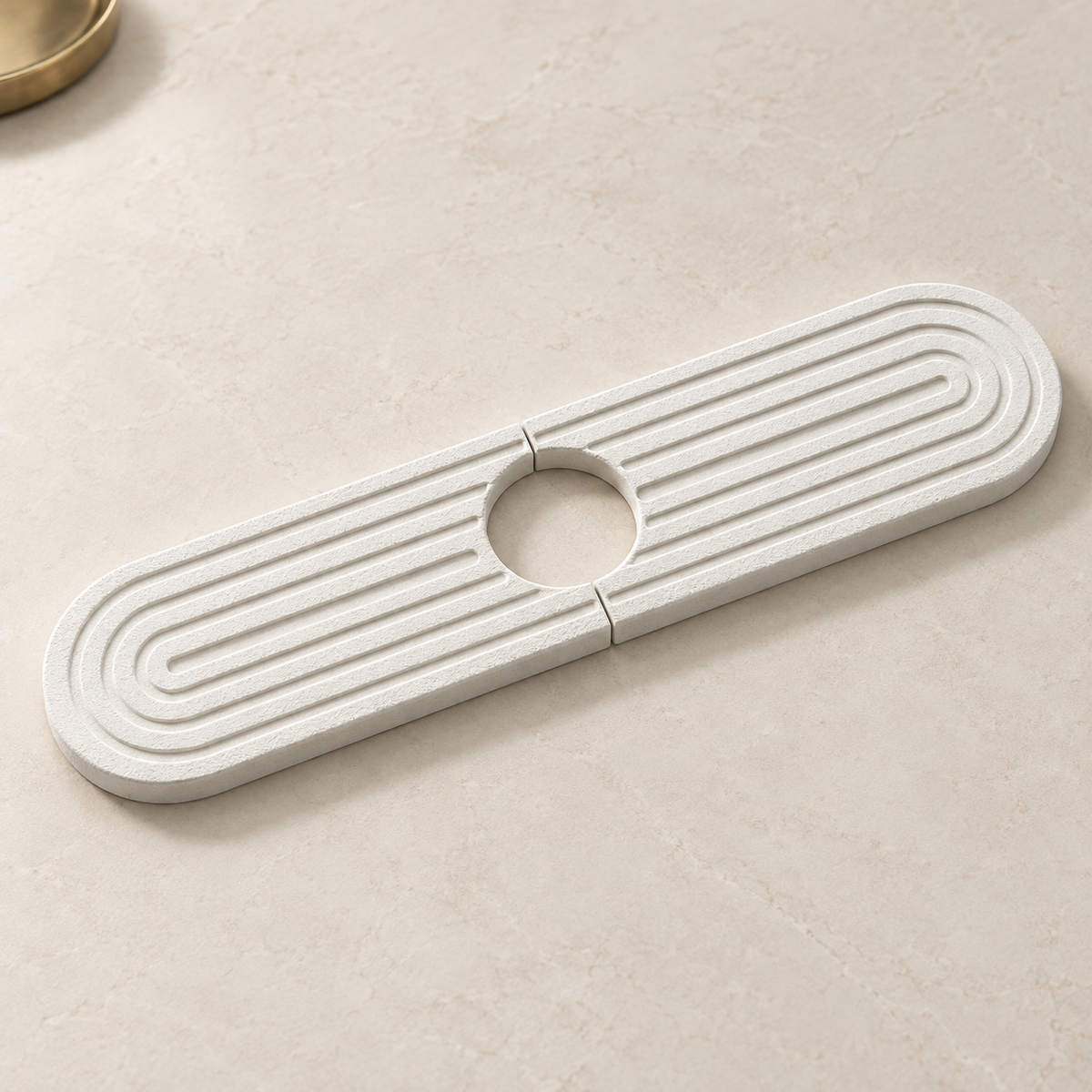 White — White stone faucet mat on a kitchen counter
