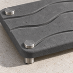 Dark Gray — Close-up of the dark gray stone vanity tray, rippled surface and stainless steel feet