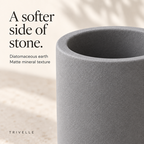 Dark Gray — Dark gray stone brush cup, matte diatomaceous earth texture