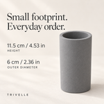Dark Gray — Dark gray stone brush cup dimensions, 11.5 cm / 4.53 in tall and 6 cm / 2.36 in across