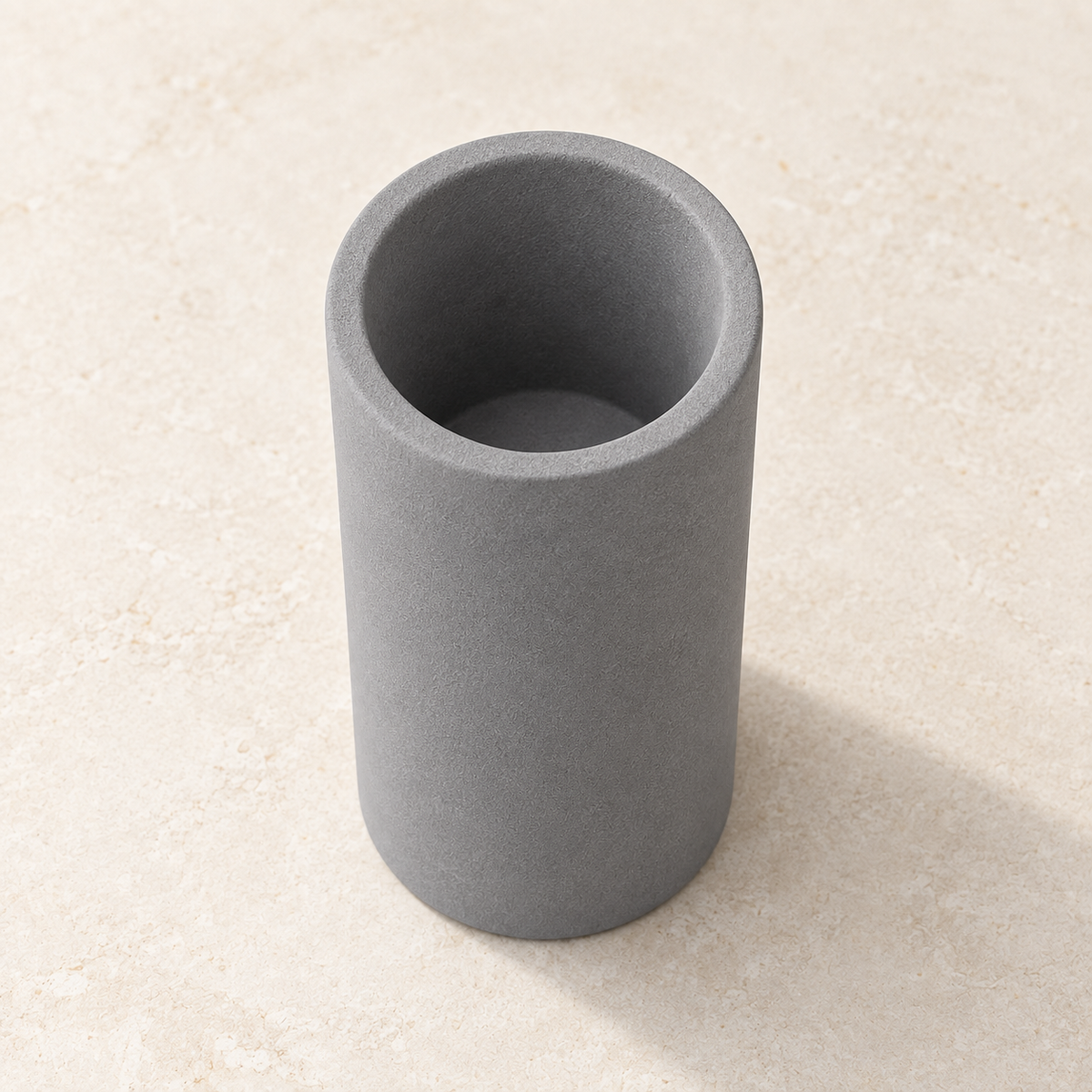 Dark Gray — Dark gray stone brush cup seen from above, empty