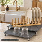 Stone Arc Riser Set with the bamboo plate rack on top, plate rack sold separately