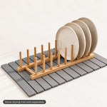 Bamboo plate rack holding plates on a Trivelle stone drying mat, mat sold separately