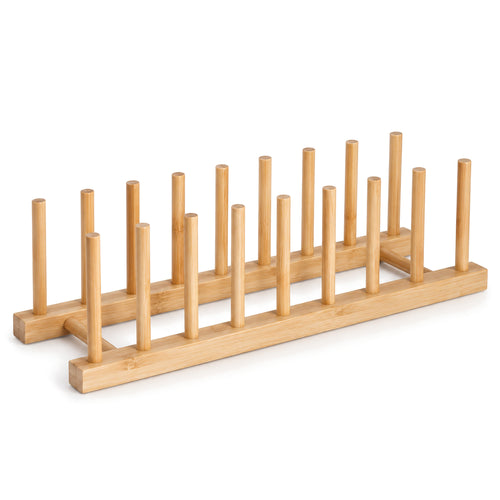 Bamboo plate rack with eight slots, shown on its own (rack only)