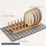 Bamboo plate rack features: holds up to 8 plates, natural bamboo, sized for your stone mat